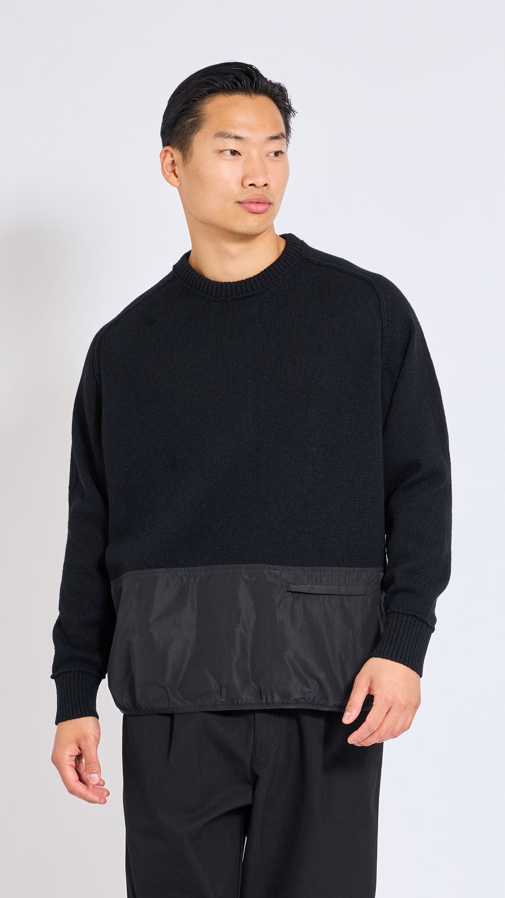 UNDERCOVER BLACK WOOL PANEL SWEATER
