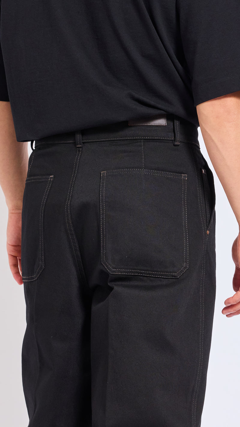 LEMAIRE BLACK MAXI BARREL WORKWEAR DENIM PANTS