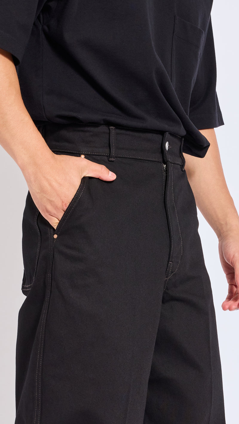 LEMAIRE BLACK MAXI BARREL WORKWEAR DENIM PANTS