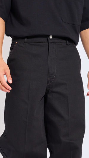 LEMAIRE BLACK MAXI BARREL WORKWEAR DENIM PANTS