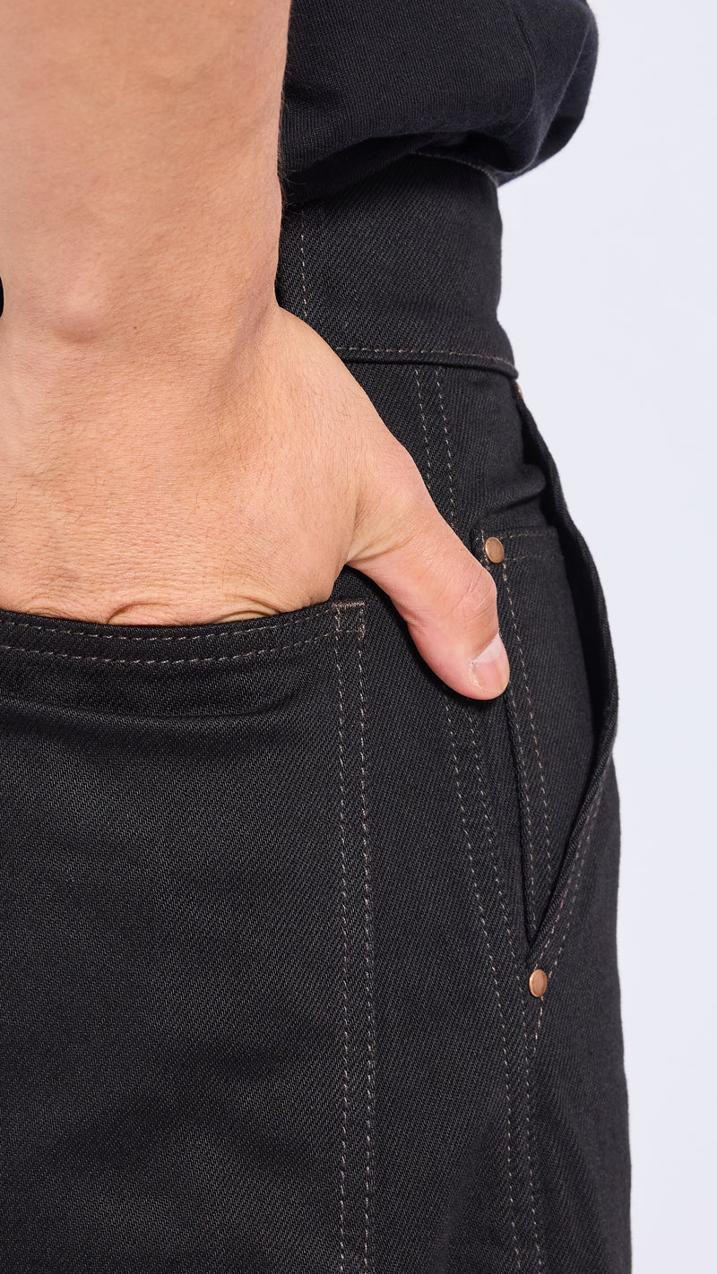 LEMAIRE BLACK MAXI BARREL WORKWEAR DENIM PANTS