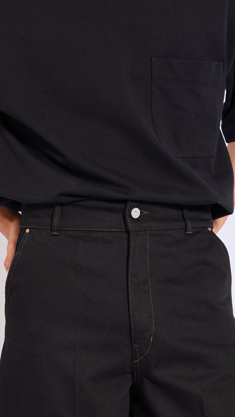 LEMAIRE BLACK MAXI BARREL WORKWEAR DENIM PANTS