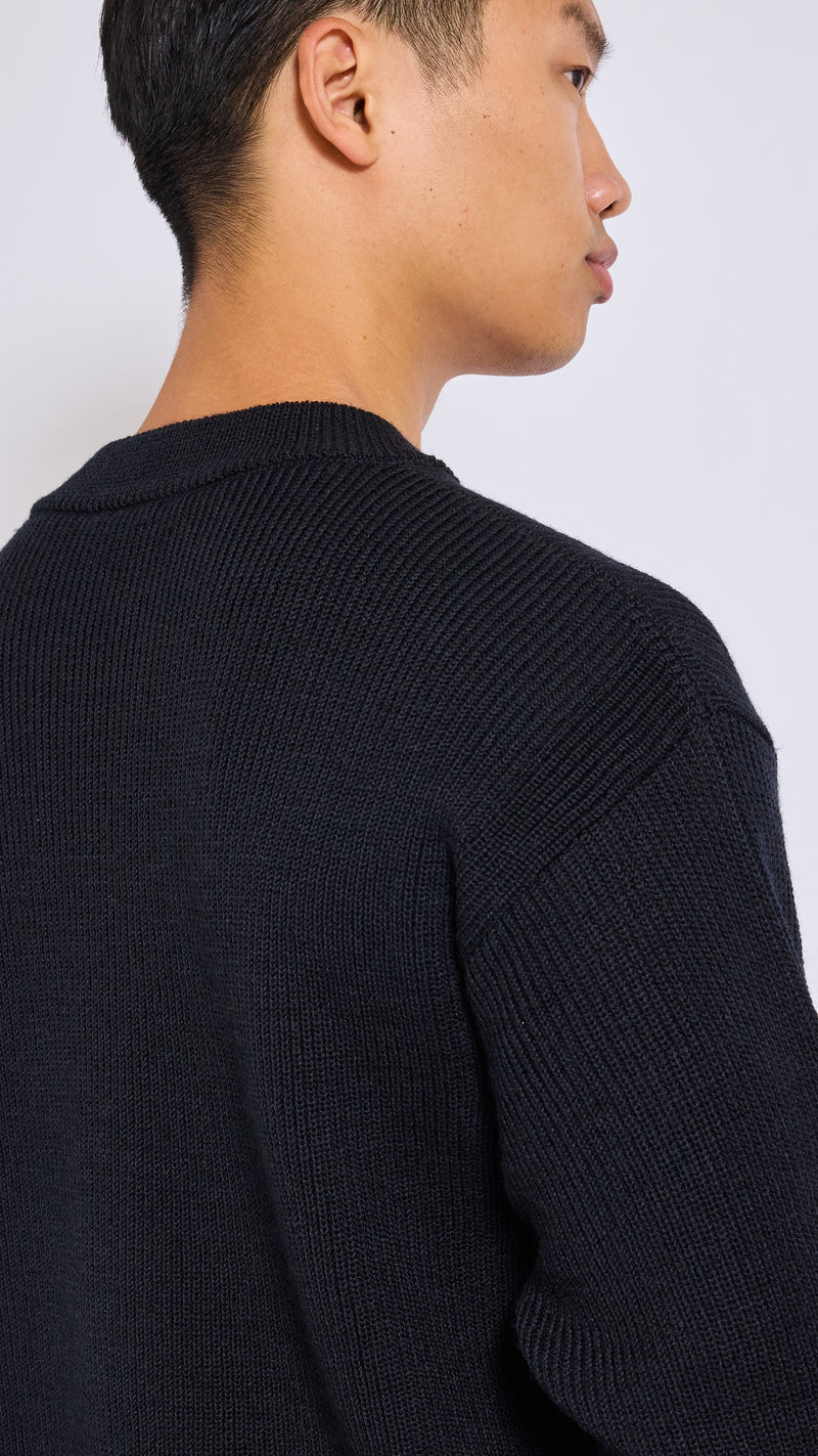 LEMAIRE BLACK BOXY ROUNDNECK SWEATER