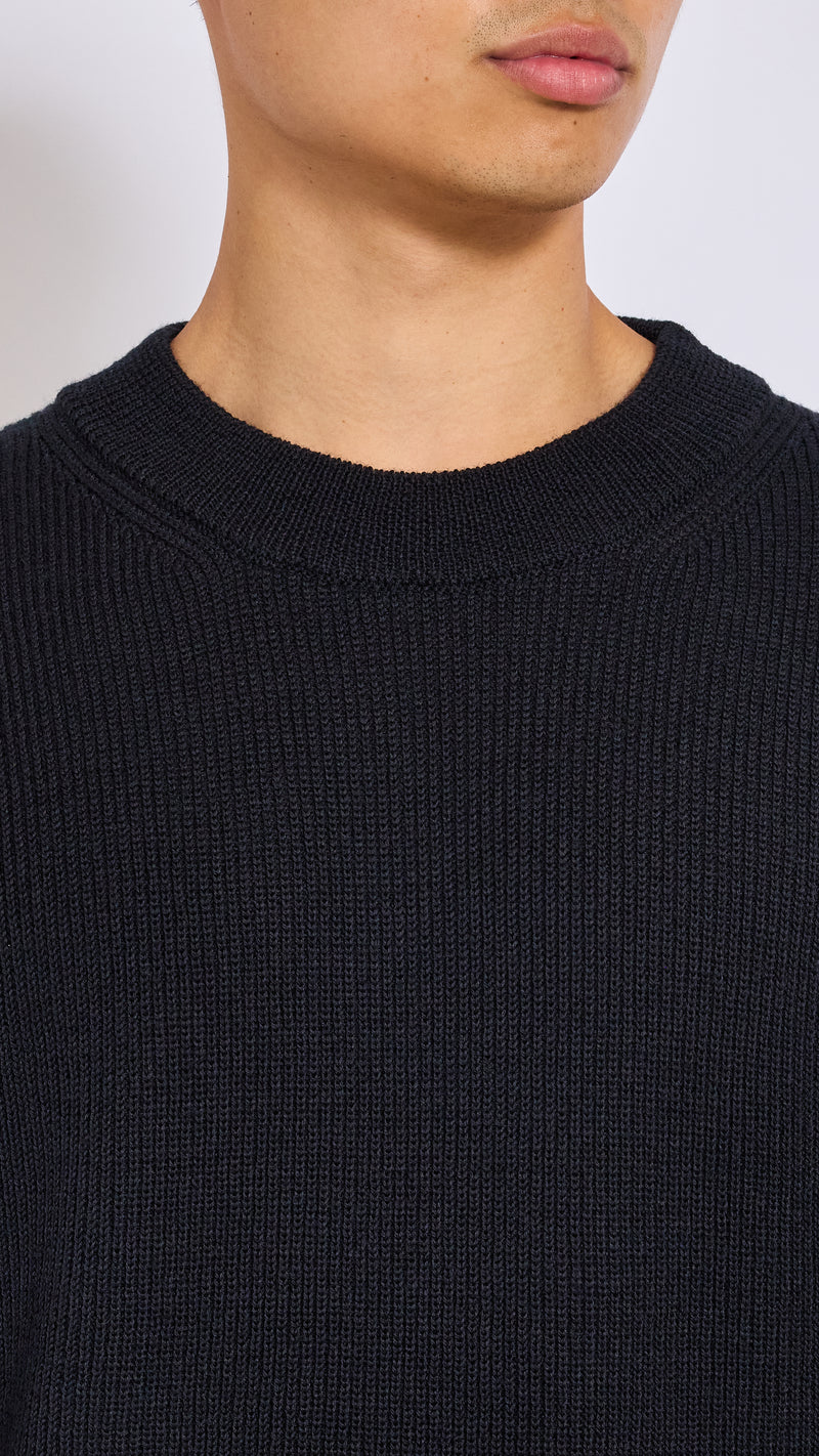 LEMAIRE BLACK BOXY ROUNDNECK SWEATER
