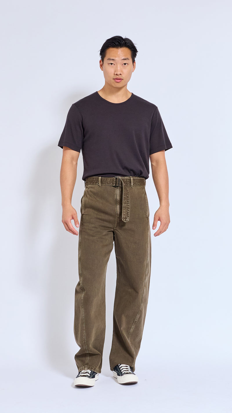 LEMAIRE MOSS GREEN TWISTED BELT DENIM PANTS