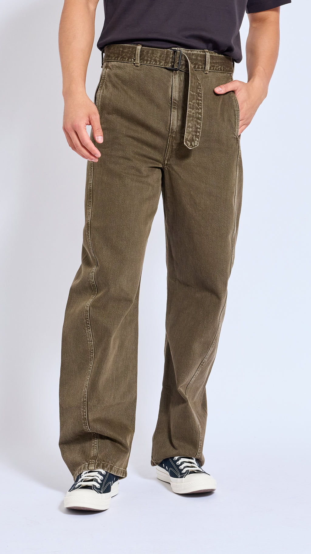 LEMAIRE MOSS GREEN TWISTED BELT DENIM PANTS