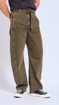 LEMAIRE MOSS GREEN TWISTED BELT DENIM PANTS