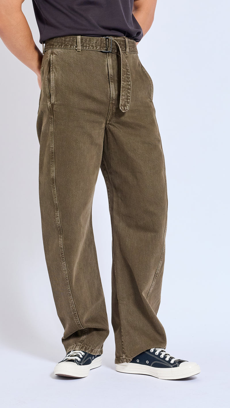 LEMAIRE MOSS GREEN TWISTED BELT DENIM PANTS