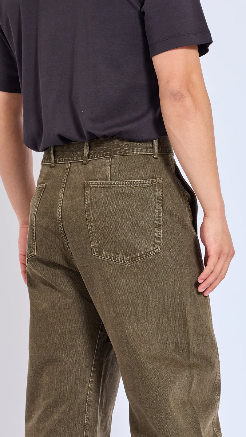 LEMAIRE MOSS GREEN TWISTED BELT DENIM PANTS
