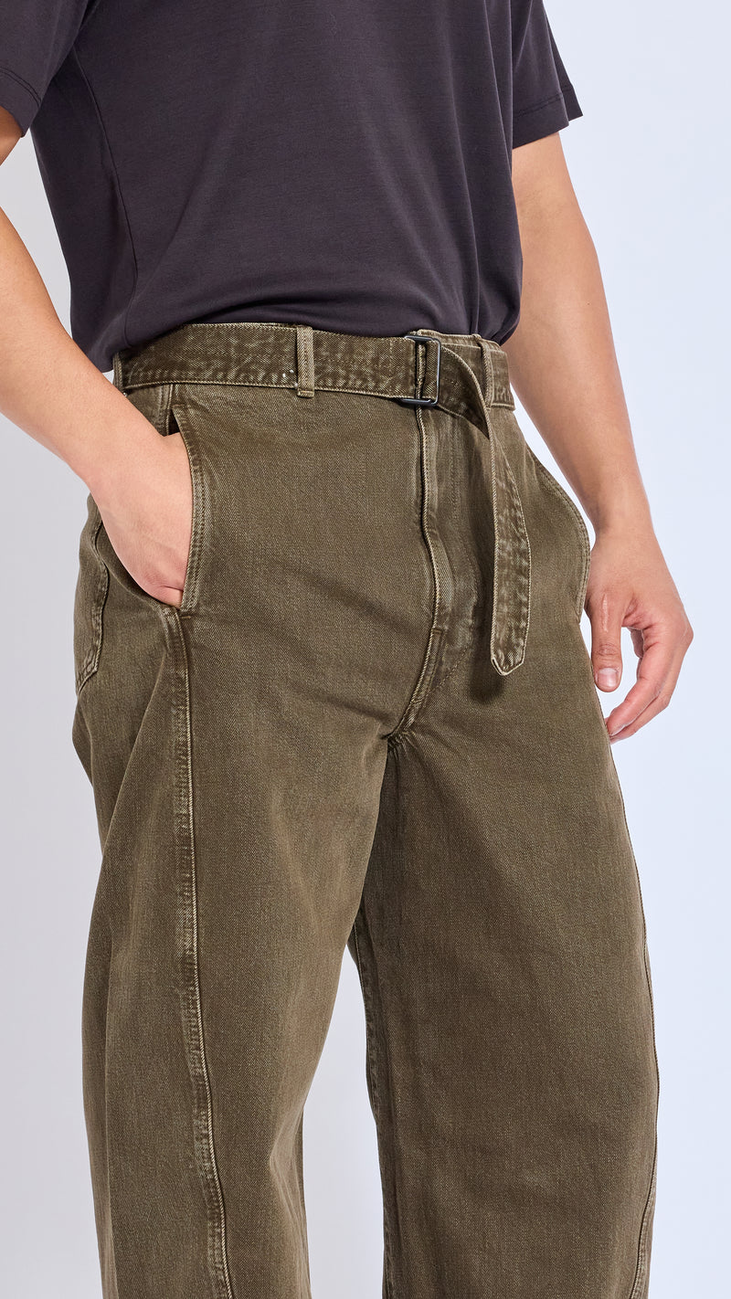 LEMAIRE MOSS GREEN TWISTED BELT DENIM PANTS