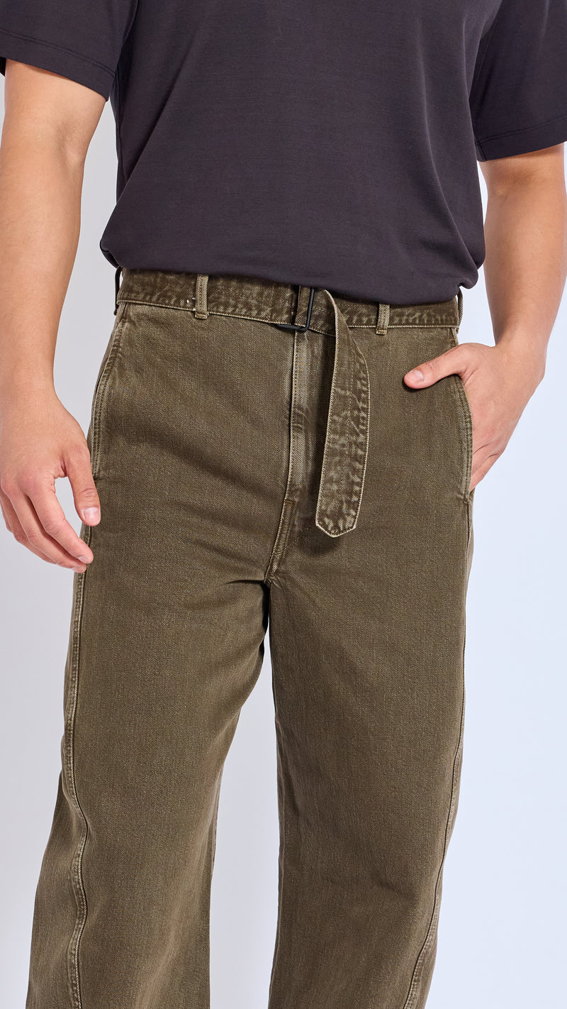 LEMAIRE MOSS GREEN TWISTED BELT DENIM PANTS