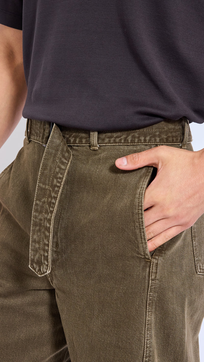 LEMAIRE MOSS GREEN TWISTED BELT DENIM PANTS