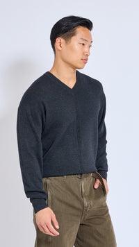 LEMAIRE ANTHRACITE V NECK SWEATER