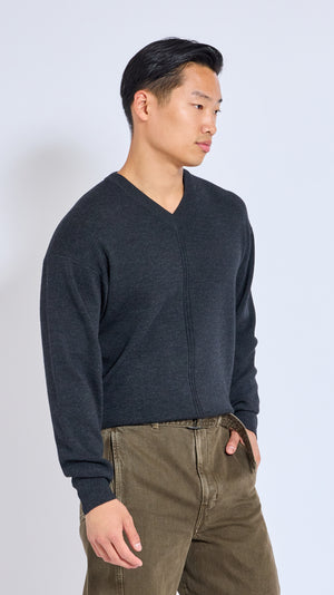 LEMAIRE ANTHRACITE V NECK SWEATER