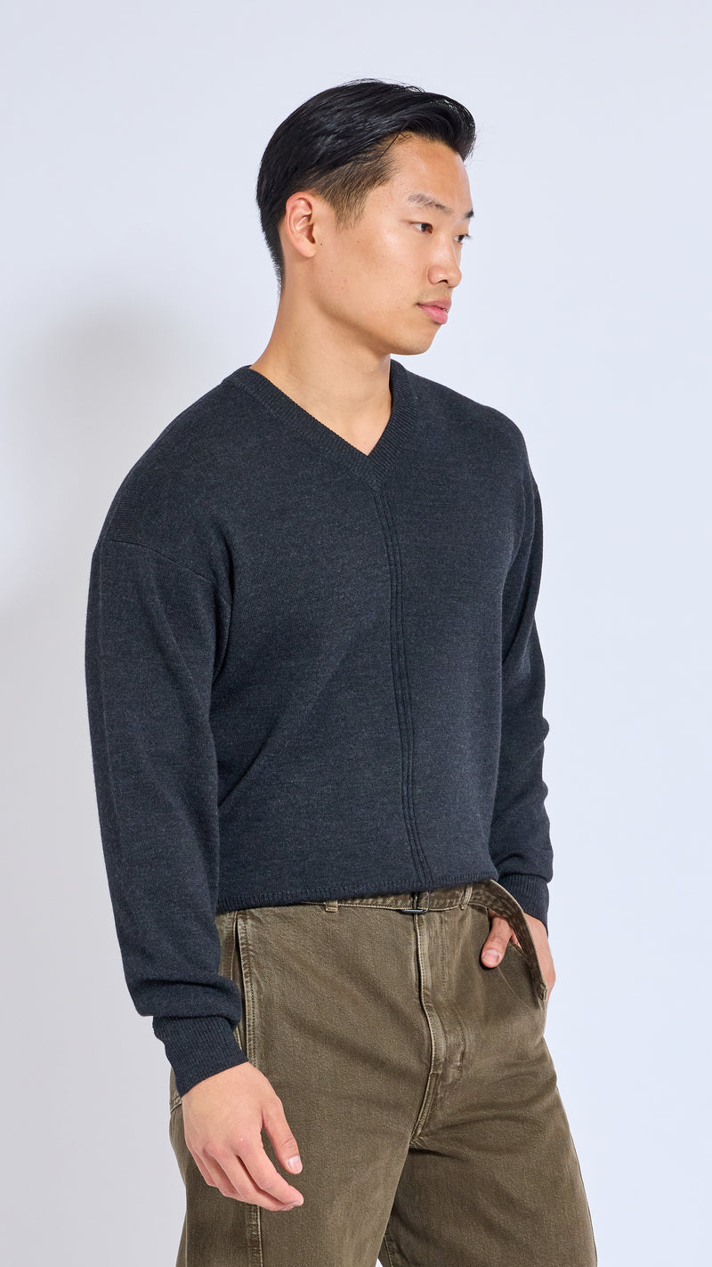 LEMAIRE ANTHRACITE V NECK SWEATER
