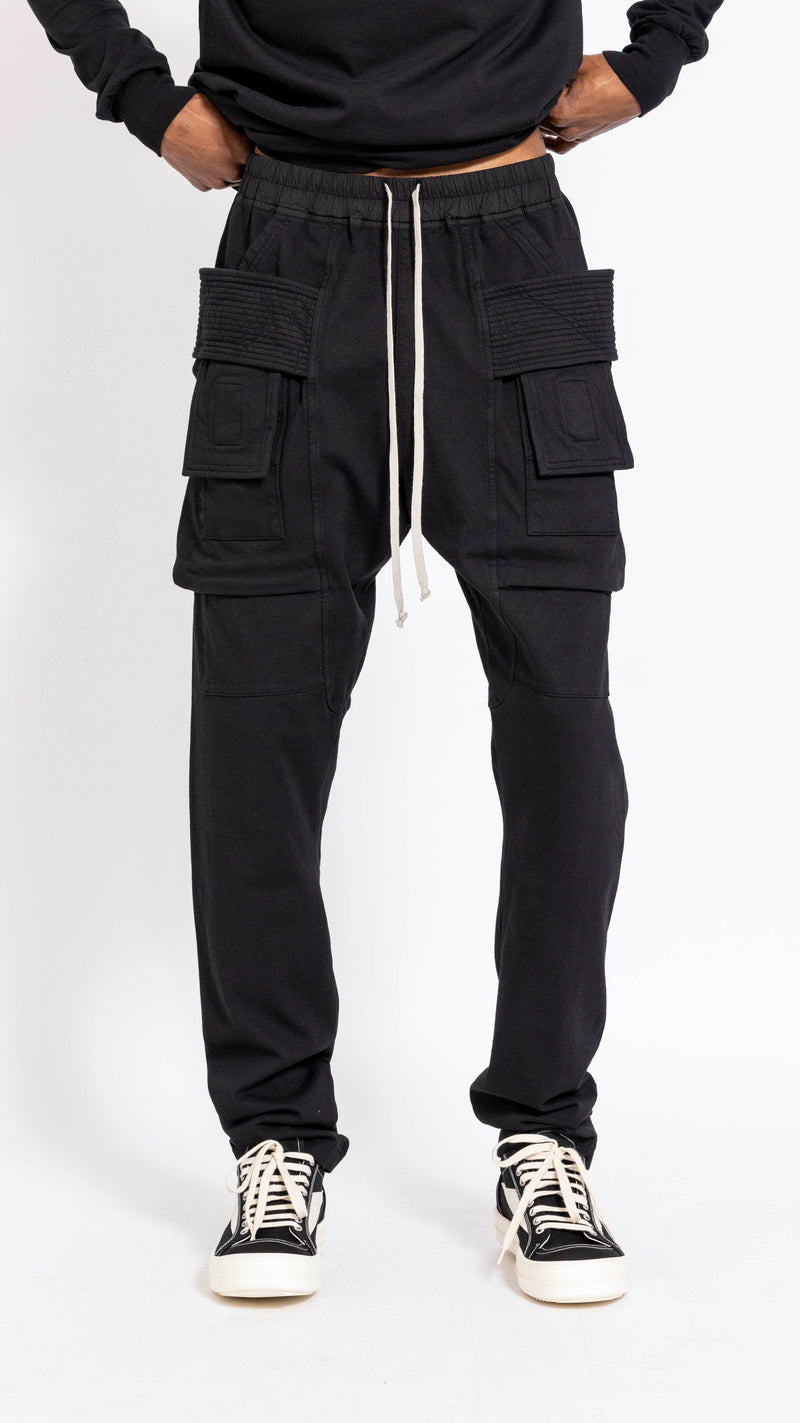 RICK OWENS DRKSHDW BLACK CARGO CREATCH LOUNGE PANTS