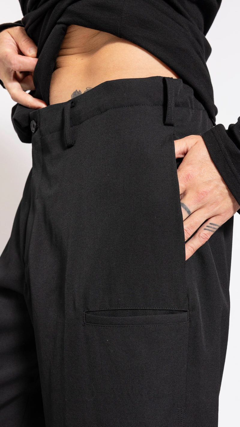 YOHJI YAMAMOTO BLACK WIDE POCKET PANTS