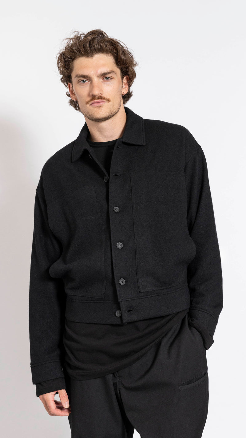 YOHJI YAMAMOTO BLACK WOOL BUTTONED BLOUSON