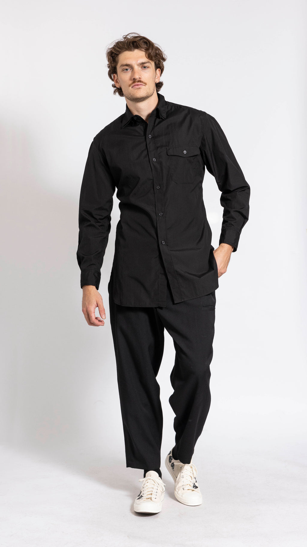 YOHJI YAMAMOTO BLACK TRIPLE COLLAR POCKET SHIRT