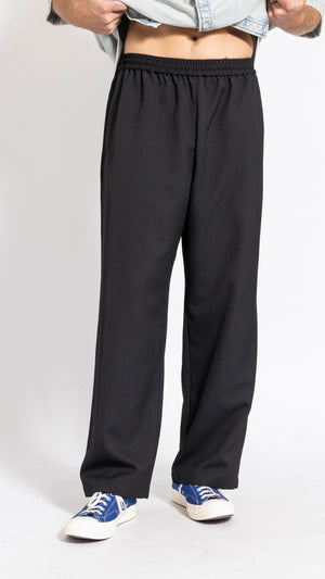 ACNE STUDIOS BLACK WIDE LEG WOOL PANTS