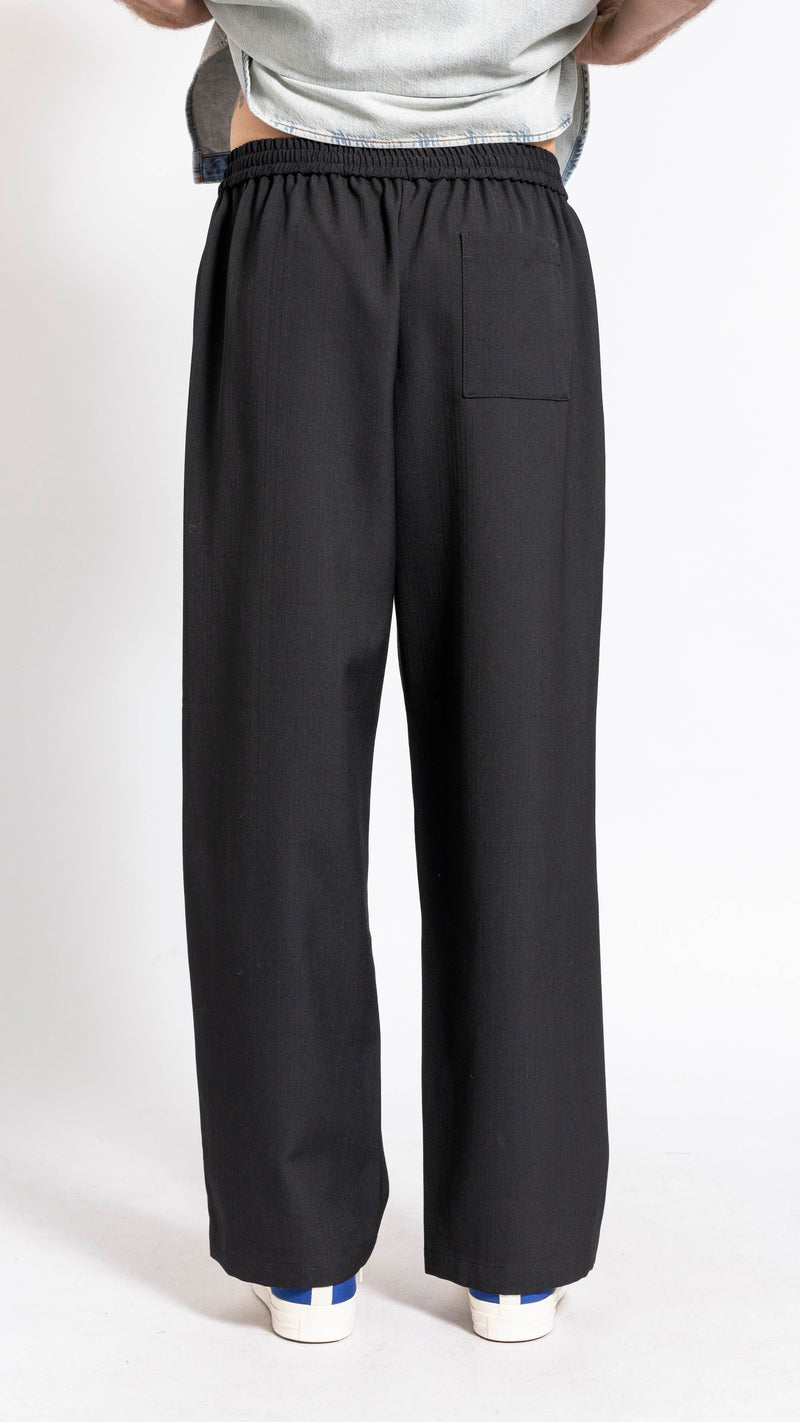 ACNE STUDIOS BLACK WIDE LEG WOOL PANTS