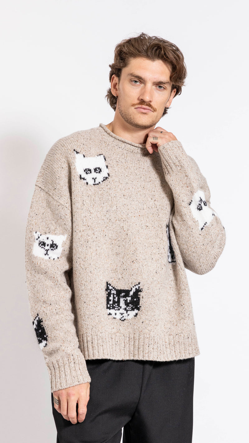 ACNE STUDIOS BEIGE CAT JACQUARD SWEATER