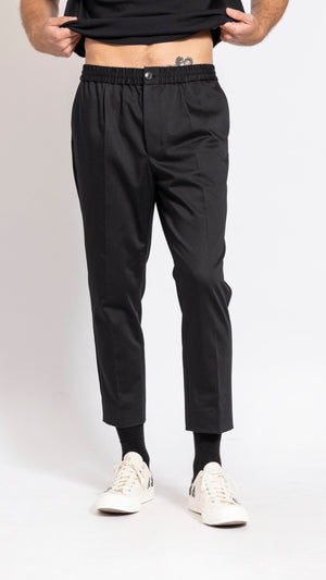 AMI PARIS BLACK COTTON SATIN ELASTIC WAIST PANTS