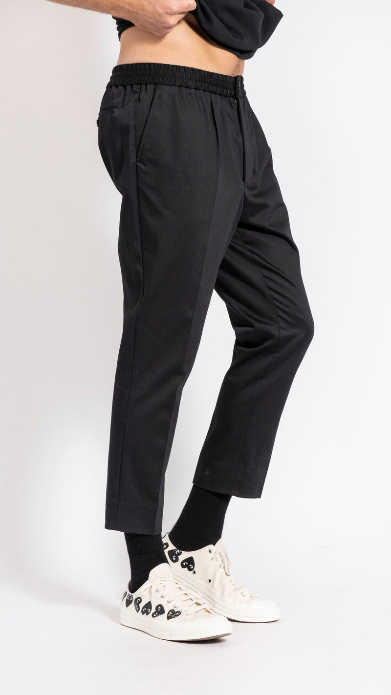 AMI PARIS BLACK COTTON SATIN ELASTIC WAIST PANTS