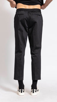 AMI PARIS BLACK COTTON SATIN ELASTIC WAIST PANTS