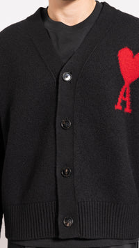 AMI PARIS BLACK ADC BUTTONED CARDIGAN