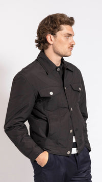 AMI PARIS BLACK NYLON PADDED TRUCKER JACKET