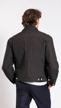 AMI PARIS BLACK NYLON PADDED TRUCKER JACKET