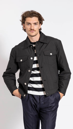 AMI PARIS BLACK NYLON PADDED TRUCKER JACKET