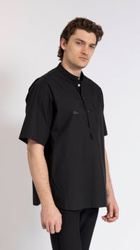 UNDERCOVER BLACK COLLARLESS PULLOVER SHIRT