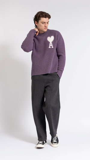 AMI PARIS PURPLE "AMI DE COEUR" CREWNECK SWEATER