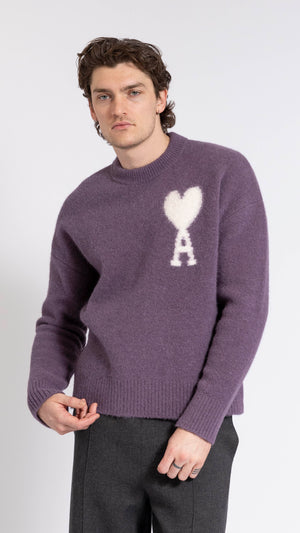 AMI PARIS PURPLE "AMI DE COEUR" CREWNECK SWEATER