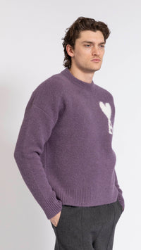 AMI PARIS PURPLE "AMI DE COEUR" CREWNECK SWEATER