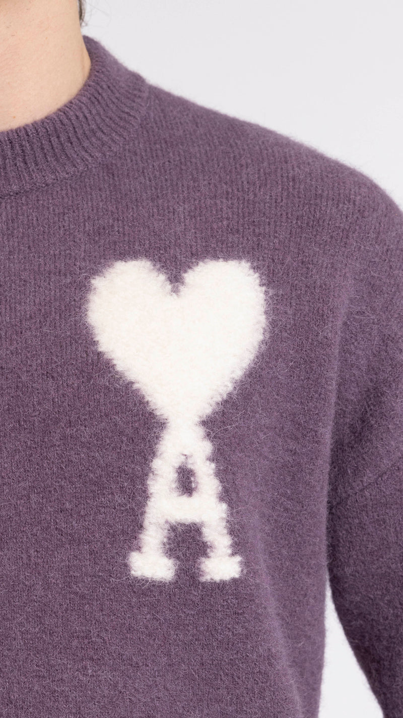 AMI PARIS PURPLE "AMI DE COEUR" CREWNECK SWEATER