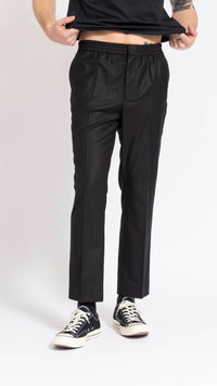 AMI PARIS BLACK ELASTIC WAIST WOOL FLANNEL PANTS