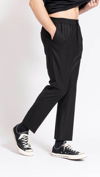 AMI PARIS BLACK ELASTIC WAIST WOOL FLANNEL PANTS