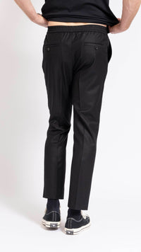 AMI PARIS BLACK ELASTIC WAIST WOOL FLANNEL PANTS