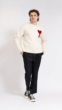 AMI PARIS OFF WHITE "AMI DE COUER" CREWNECK SWEATER