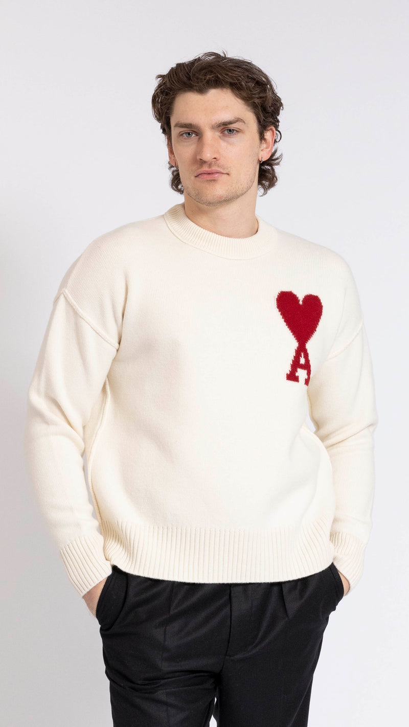 AMI PARIS OFF WHITE "AMI DE COUER" CREWNECK SWEATER