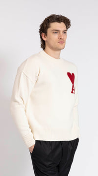 AMI PARIS OFF WHITE "AMI DE COUER" CREWNECK SWEATER