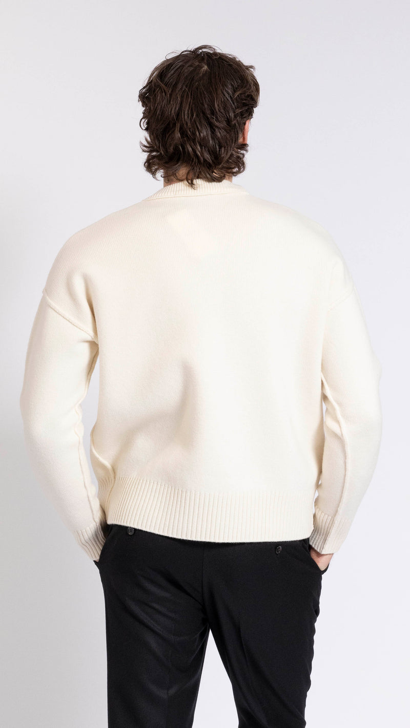 AMI PARIS OFF WHITE "AMI DE COUER" CREWNECK SWEATER