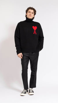 AMI PARIS BLACK "AMI DE COEUR" TURTLENECK