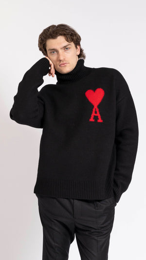 AMI PARIS BLACK "AMI DE COEUR" TURTLENECK