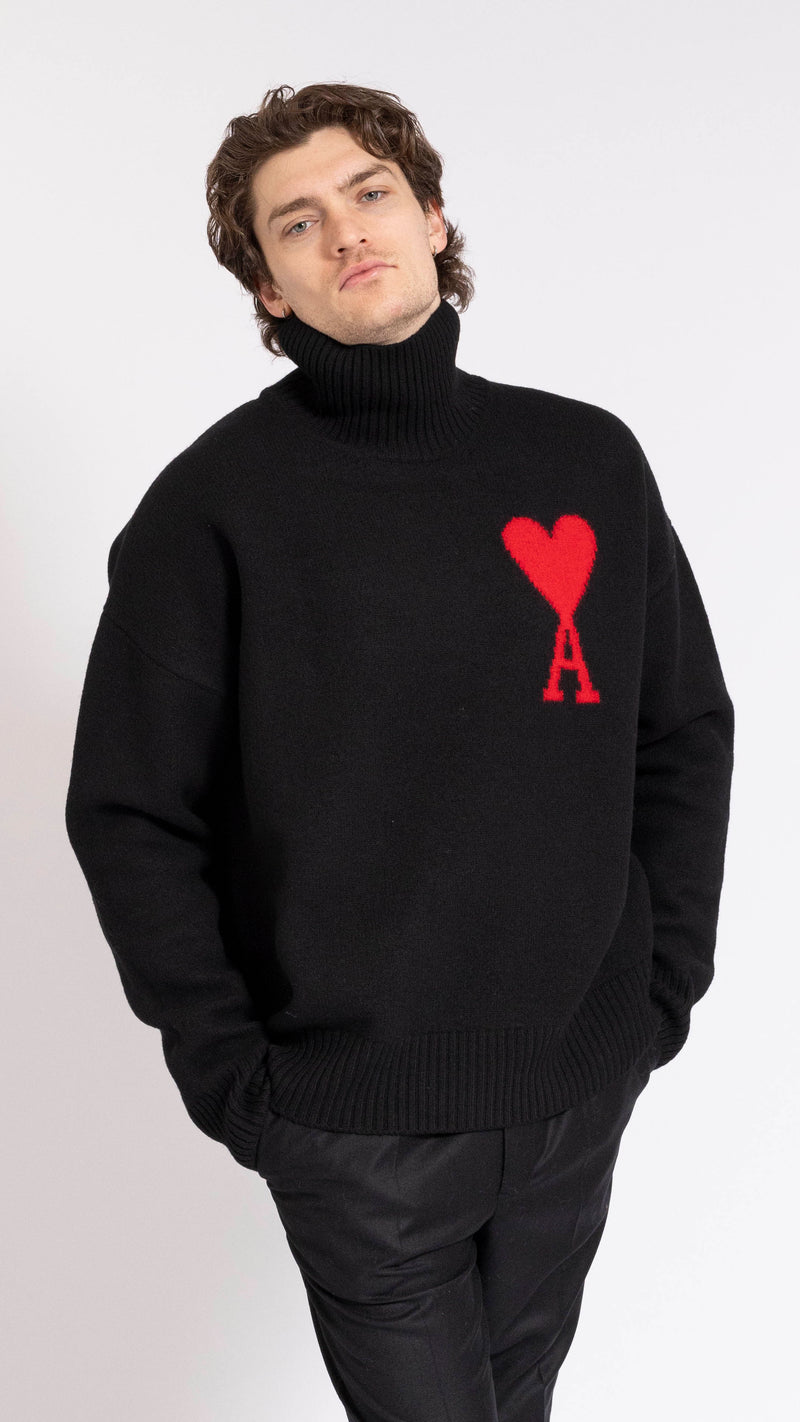 AMI PARIS BLACK "AMI DE COEUR" TURTLENECK