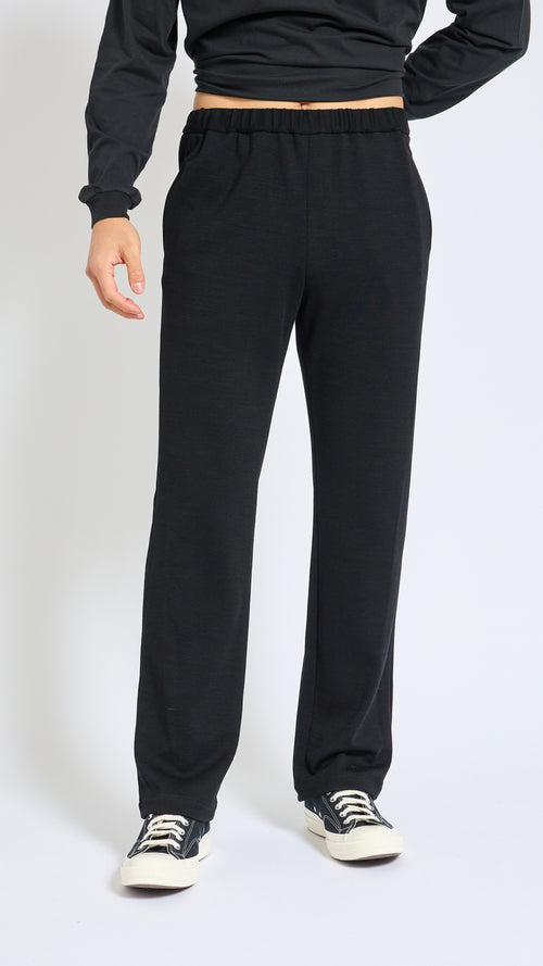 UNDECORATED BLACK SPONGE WOOL ELASTIC PANTS