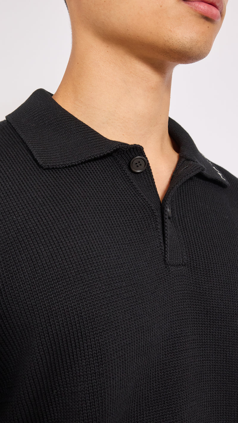 MARNI BLACK TWISTED DECONSTRUCTED POLO SHIRT